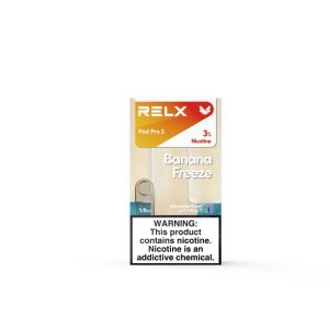 RELX Pod Pro 2 – Banana Freeze Banana Freeze (cool and refreshing banana taste) Nicotine Strength: 3%